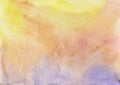 Watercolor ombre pastel yellow, orange, purple background texture, hand painted. Aquarelle gradient light backdrop Royalty Free Stock Photo