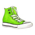 Watercolor one single green sneaker sport shoes sketch isolated art Royalty Free Stock Photo