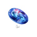 Watercolor Opal isolated on white background. Realistic illustration of gems drawn by hand Royalty Free Stock Photo