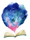 Watercolor open book with magic cloud. Royalty Free Stock Photo