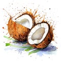 Watercolor open coconut Illustration AI Generative