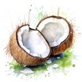 Watercolor open coconut Illustration AI Generative