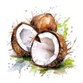 Watercolor open coconut Illustration AI Generative