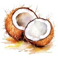 Watercolor open coconut Illustration AI Generative