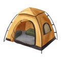 Watercolor open orange campsite tourist tent in outdoor travel. Hand-drawn illustration isolated on white background