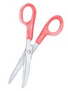 Watercolor open red scissors isolated on white background