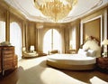 Watercolor of opulent bedroom interior as a