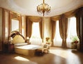 Watercolor of opulent bedroom interior as a