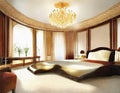 Watercolor of opulent bedroom interior as a