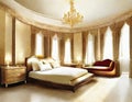 Watercolor of opulent bedroom interior as a