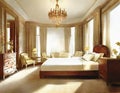 Watercolor of opulent bedroom interior as a