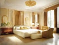 Watercolor of opulent bedroom interior as a