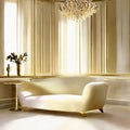 Watercolor of Opulent gold white living room with plush