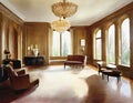 Watercolor of Opulent living room with a