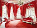 Watercolor of Opulent red bedroom