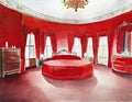 Watercolor of Opulent red bedroom