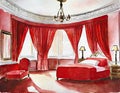 Watercolor of Opulent red bedroom