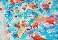 Watercolor orange blue colorful shapes and sparkling lights, abstract background Royalty Free Stock Photo