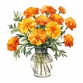 Watercolor Orange Carnations In A Glass Vase - Colorful And Iconic Royalty Free Stock Photo