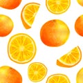 Watercolor orange fruit and slices seamless pattern Royalty Free Stock Photo