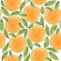 Watercolor orange with leaves seamless pattern background