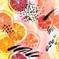 Watercolor orange, lemon, grapefruit seamless pattern. Royalty Free Stock Photo