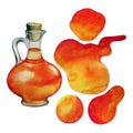 Watercolor orange oil spots and jar Royalty Free Stock Photo