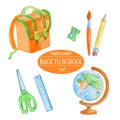 Watercolor orange school supplies