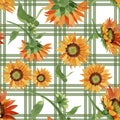 Watercolor orange sunflower flower. Floral botanical flower. Seamless background pattern. Royalty Free Stock Photo