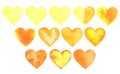Watercolor Orange and Yellow Love Hearts isolated