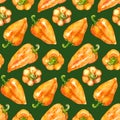 Watercolor orange yellow sweet bell Bulgarian pepper vegetable seamless pattern texture background Royalty Free Stock Photo