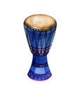 Watercolor original african djembe drum on white background. Royalty Free Stock Photo