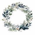 Watercolor Ornamental Wreath With Green Leaves And Berries Royalty Free Stock Photo