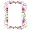 Watercolor ornamet of pink flower. Floral botanical flower. Frame border ornament square.