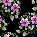 Watercolor ornamet of pink flower. Floral botanical flower. Seamless background pattern.