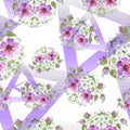 Watercolor ornamet of pink flower. Floral botanical flower. Seamless background pattern.