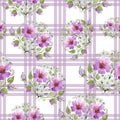Watercolor ornamet of pink flower. Floral botanical flower. Seamless background pattern. Royalty Free Stock Photo
