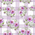 Watercolor ornamet of pink flower. Floral botanical flower. Seamless background pattern.