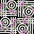 Watercolor ornamet of pink flower. Floral botanical flower. Seamless background pattern. Royalty Free Stock Photo