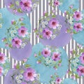 Watercolor ornamet of pink flower. Floral botanical flower. Seamless background pattern. Royalty Free Stock Photo