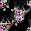 Watercolor ornamet of pink flower. Floral botanical flower. Seamless background pattern.