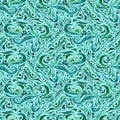 Watercolor ornate floral ethnic seamless pattern in green aquamarine colors on white background. Decorative boho
