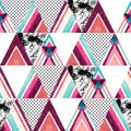 Watercolor ornate triangles seamless pattern.