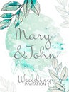 Watercolor outline leaves elegant wedding invitation template