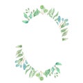 Watercolor Oval Green Wreath Frame Leaves Wedding Spring Summer Garland Olive Royalty Free Stock Photo