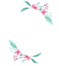 Pink flowers Oval Frame Watercolor Aqua Green Arch Floral Border Blooms
