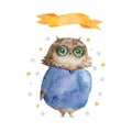 Watercolor owl Winter Owl Aquarelle Bird