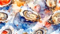 Watercolor Oysters Seamless Pattern Royalty Free Stock Photo
