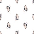 Watercolor oysters seamless pattern on white background