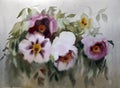 Watercolor paining of the beautiful pionies flowers.